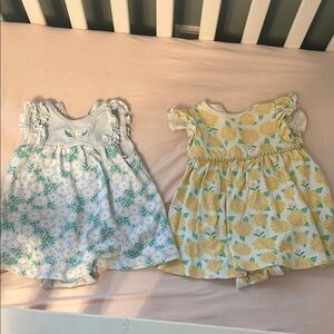 Two Little Me baby girl bodysuit dress sun suits. Size 6-9 months